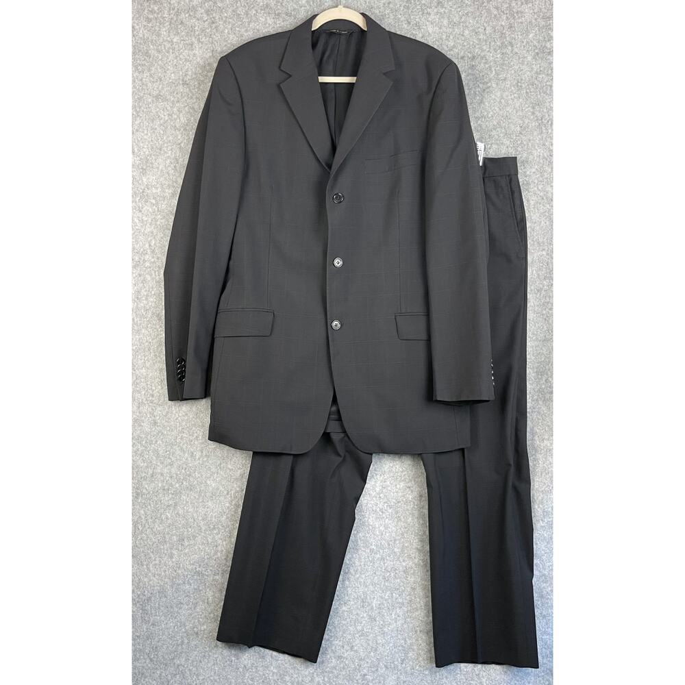 Sarar Suit Mens Blazer 46L Pant 38x31 Black‎ Windowpane Microwool Career Office